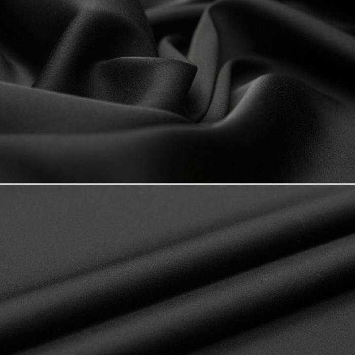 Solid Black Stretch Silk Double Joe Fabric for Fashion